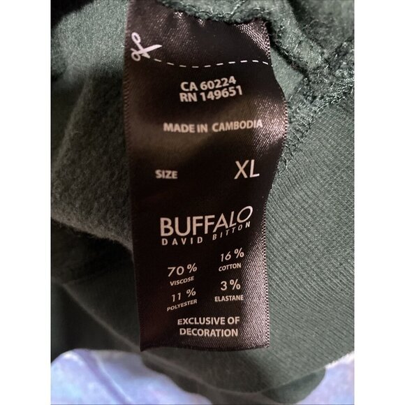 Buffalo David Button Green Hoodie XL Casual Streetwear Pullover - Picture 5 of 6